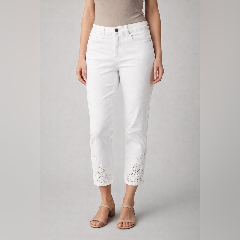 Laurie Felt Daisy Ankle Straight Jeans White Eyelet Hem 6P